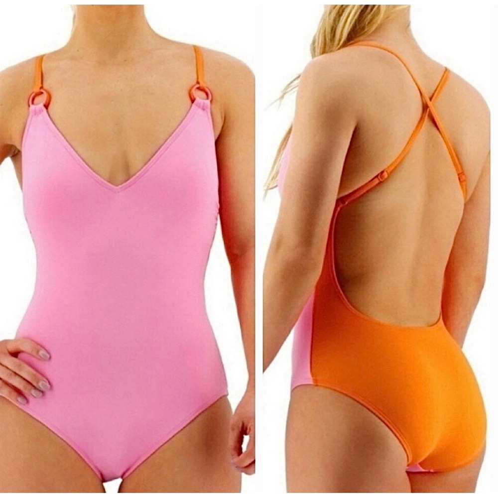 Kate Spade Swimsuit One Piece open back Pink Orange XS